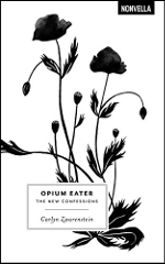 Opium Eater book cover: a black and white image of opium poppies