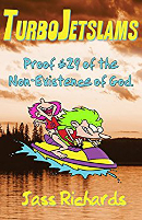 Turbo Jetslams cover: Cartoon of two kids on a jet ski over a picture of a peaceful lake